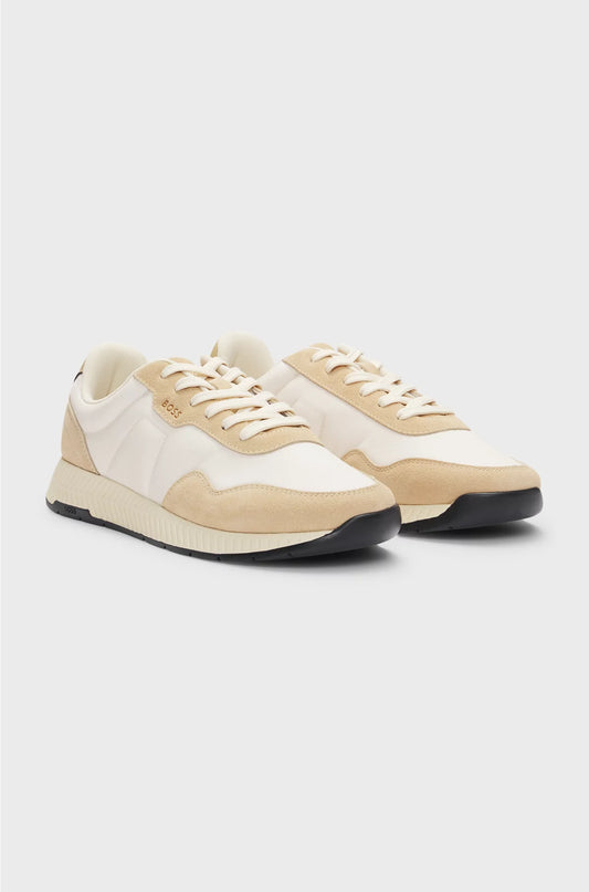 MIXED-MATERIAL TRAINERS WITH SUEDE TRIMS